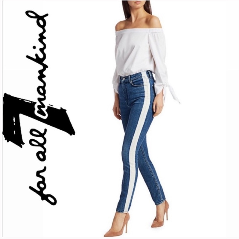 7 For All Mankind High-Rise Bleach Stripe Ankle Skinny Jeans 26 RETRO BROADWAY